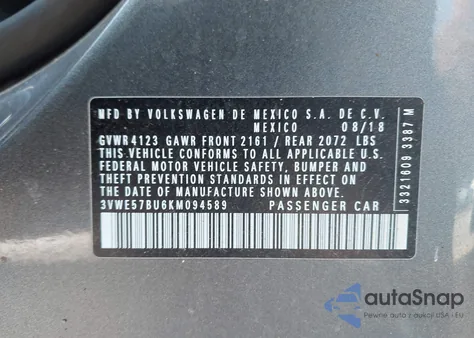 2019 Volkswagen Jetta 1.4T Sel из США, поврежденный, VIN 3VWE57BU6KM094589